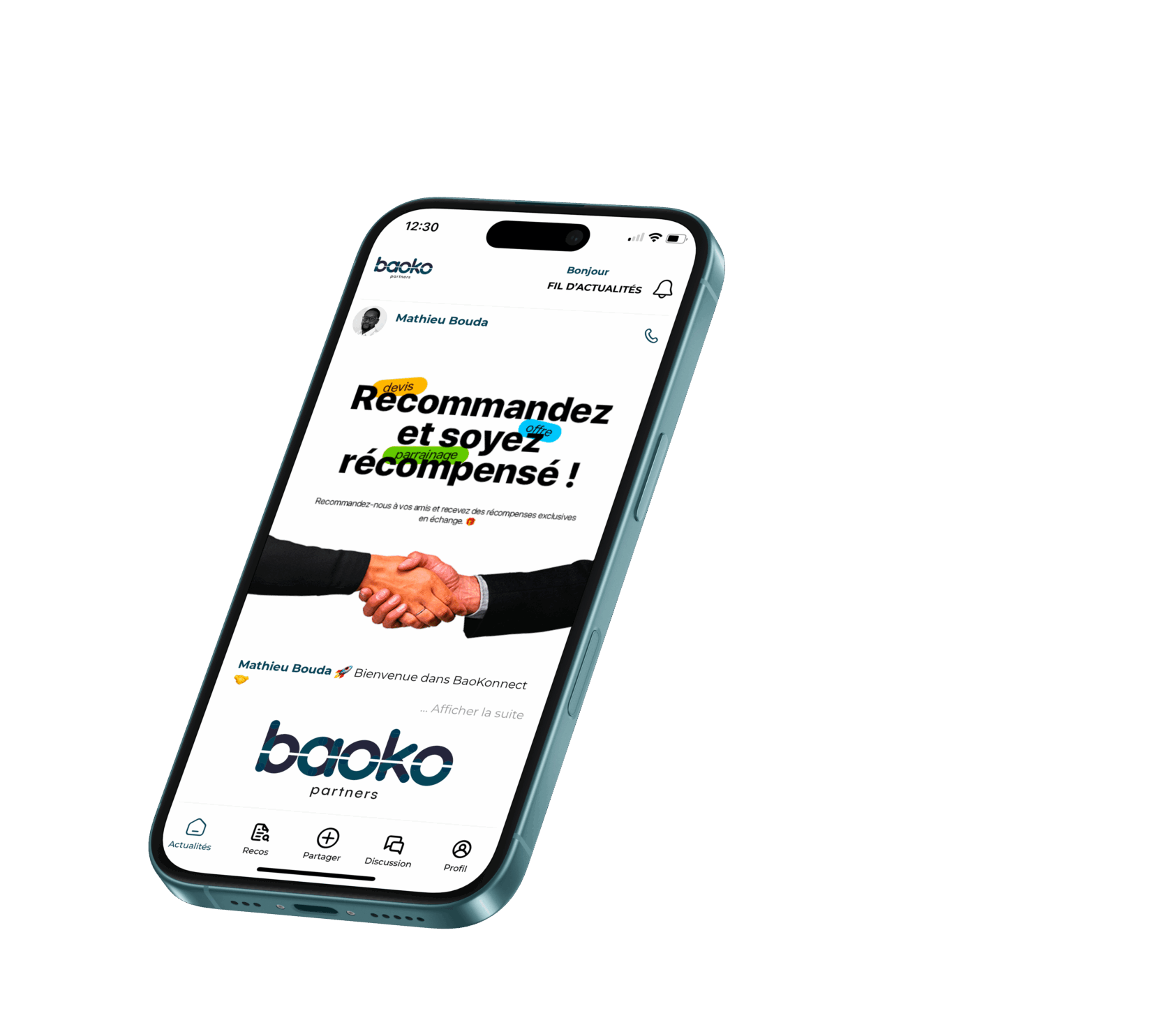 Un smarthphone connecté à l'application BAOKONNECT